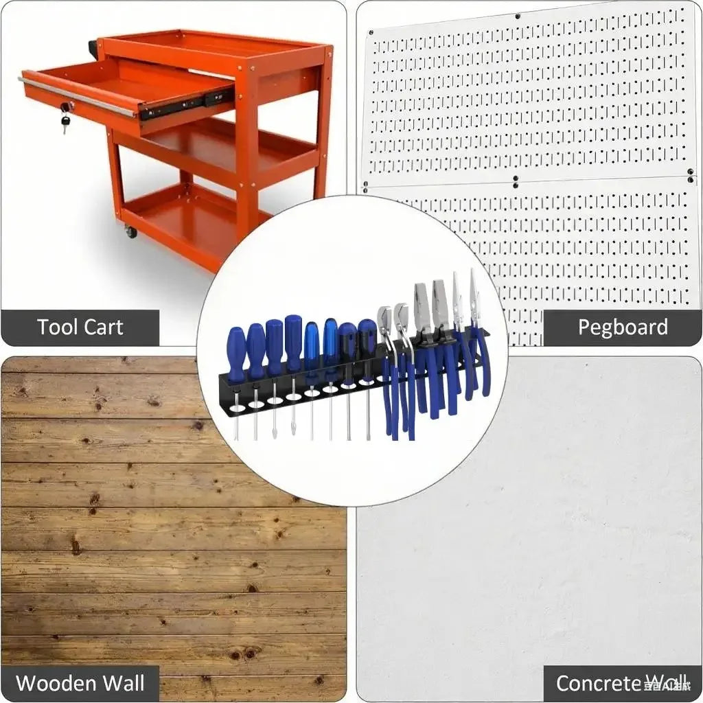Wall-Mount Tool Holder — 14-Slot Metal Rack close-up detail of feature