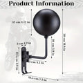 Wall-mounted helmet holder in garage with motorcycle jacket on lower hook and full-face helmet on ball cradle