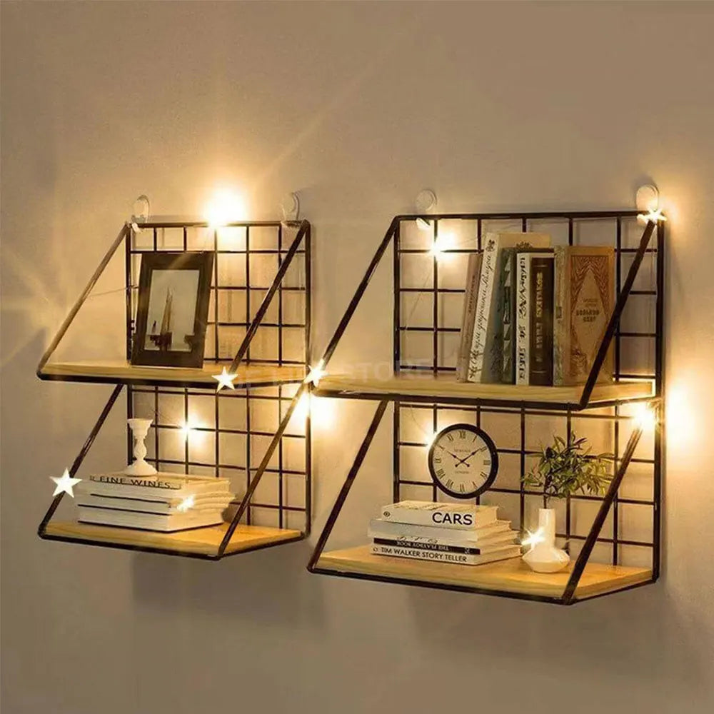 Black metal and wooden spice rack free-standing on kitchen bench beside hob, filled with condiment and spice bottles