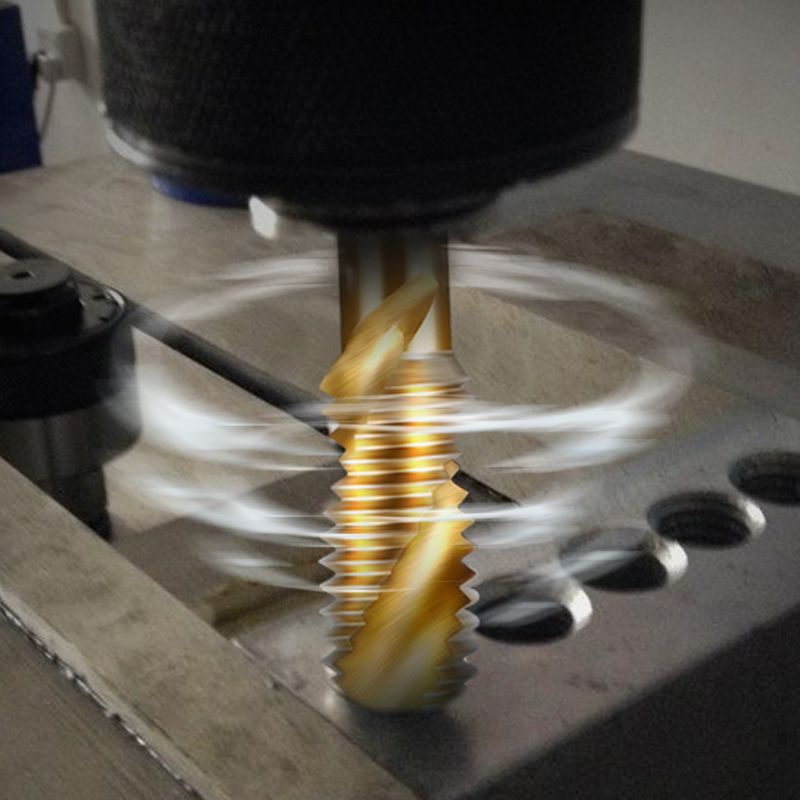 6-Piece Spiral Tap Set — HSS with Titanium Coating in use at home