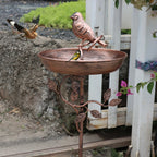 Garden Bird Bath with Stand — Metal Copper Finish in use at home