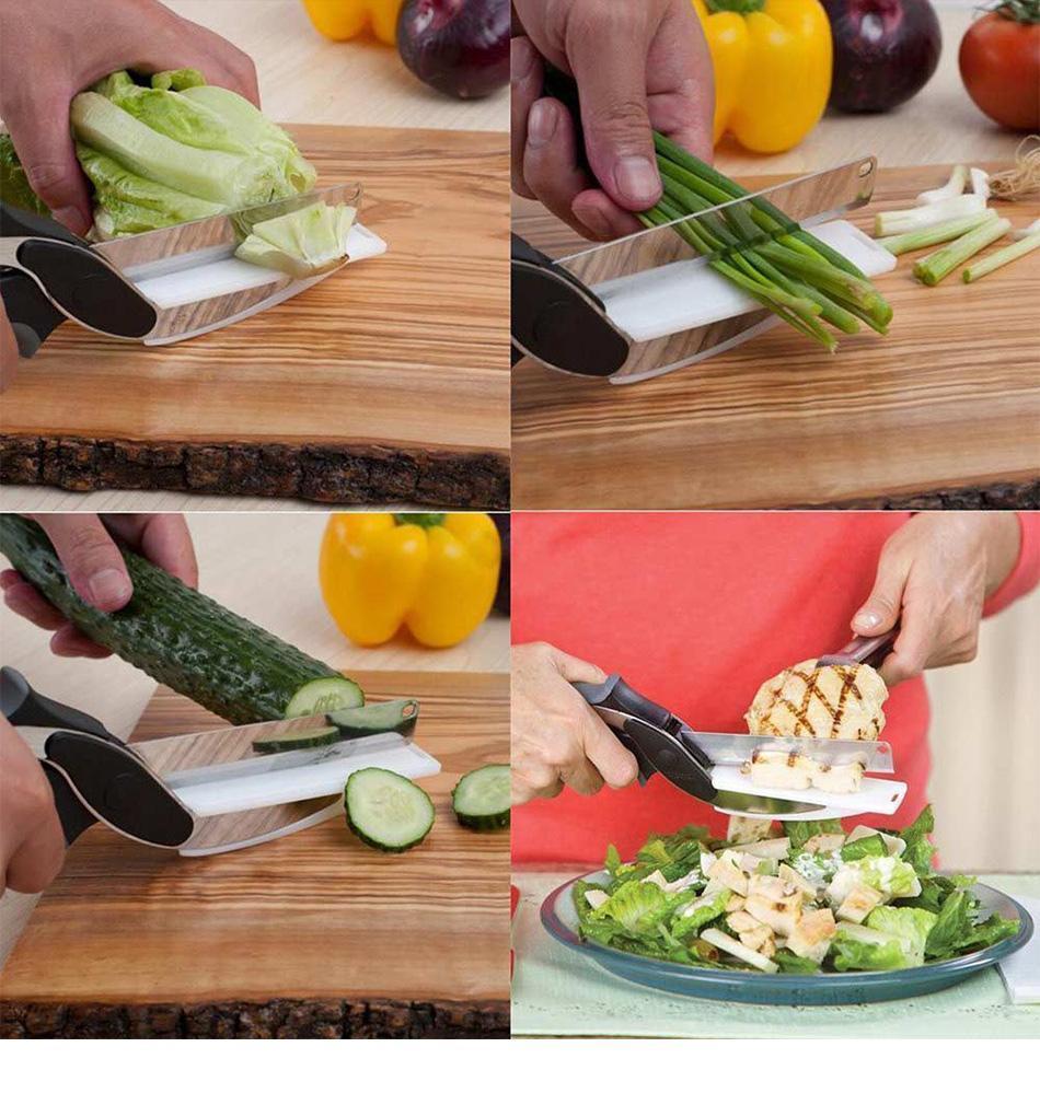 Kitchen scissors cutting fresh herbs over glass bowl modern kitchen counter