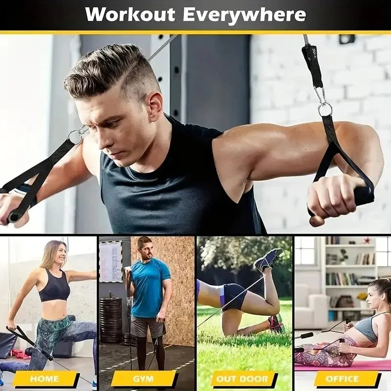 Ankle strap attached to a resistance band during a leg kickback exercise on a timber floor close up