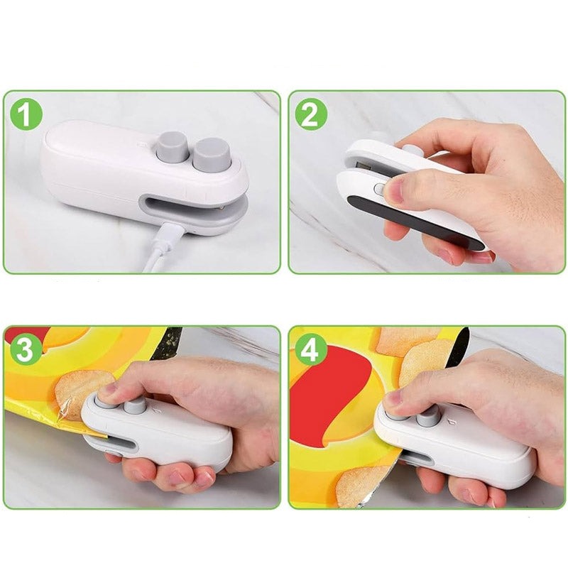 2-in-1 bag sealer shown compatible with chip packets, frozen food bags, pet food bags, and snack pouches