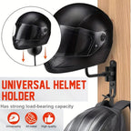 Wide garage entry wall with matte black helmet holder installed and gear neatly organised