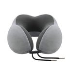Six travel neck pillows in Black, Lake Blue, Silver Grey, Navy Blue, Pink, and Dark Grey in a colour flat lay