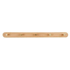 Full hallway view with walnut 5-hook wooden coat rack holding coats and bags, airy modern interior