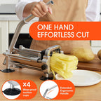 Potato Chip Cutter with 3 Blade Sizes side angle showing dimensions
