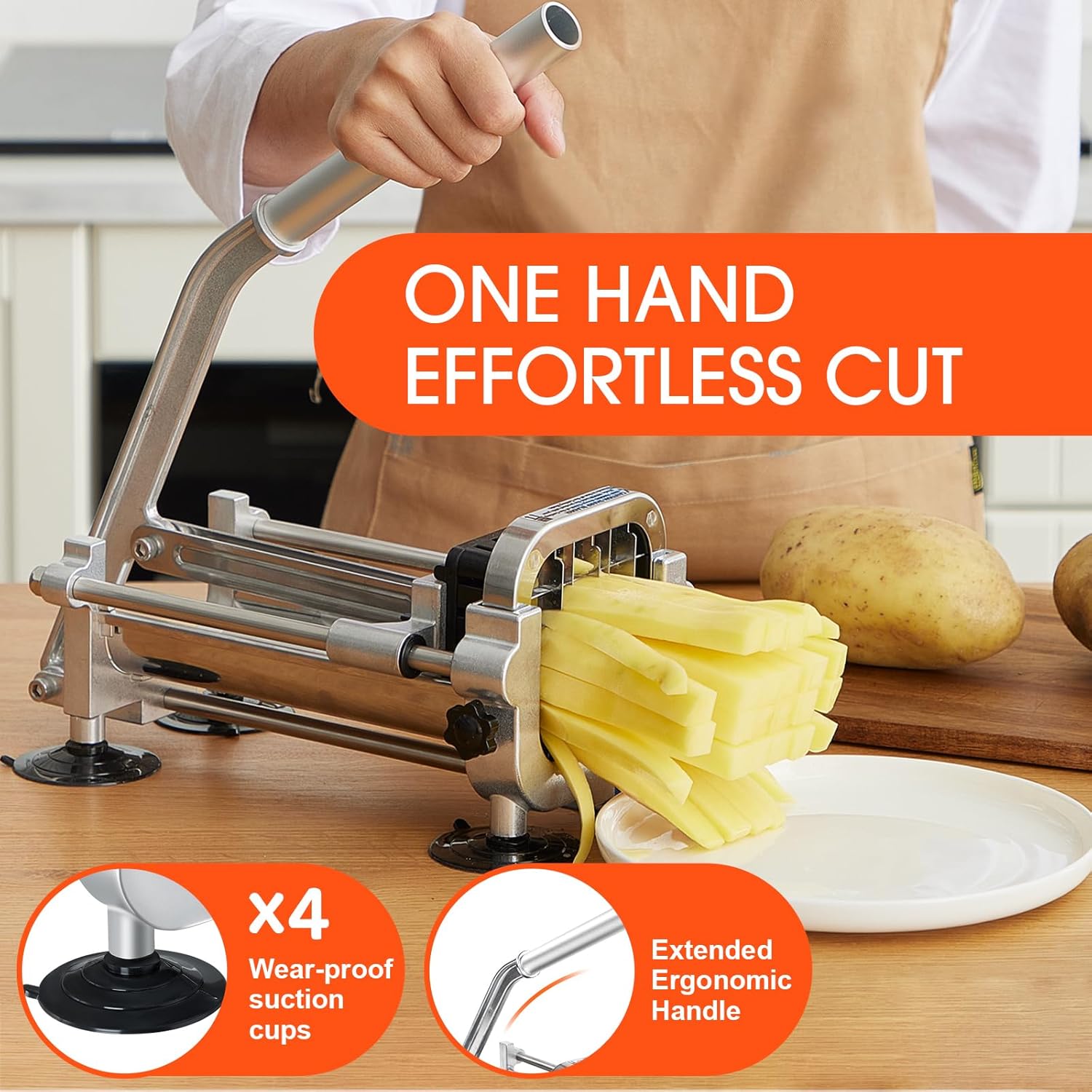 Potato Chip Cutter with 3 Blade Sizes side angle showing dimensions
