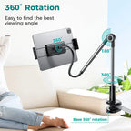 Tablet Phone Stand — Adjustable Gooseneck Clamp side angle showing dimensions