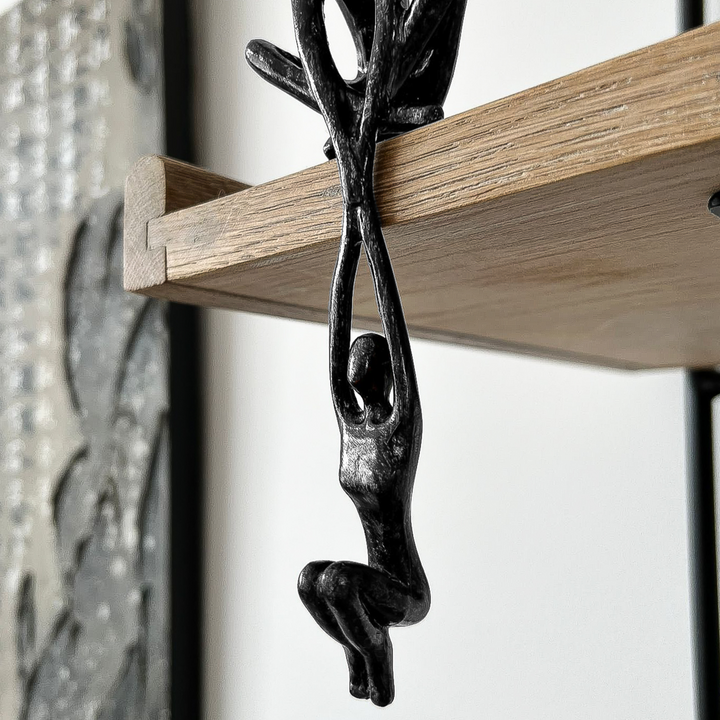 Abstract Figure Sculpture — Connected Souls side angle showing dimensions