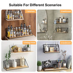 Wall-Mount Spice Rack — Wooden Shelf, Metal Frame side angle showing dimensions
