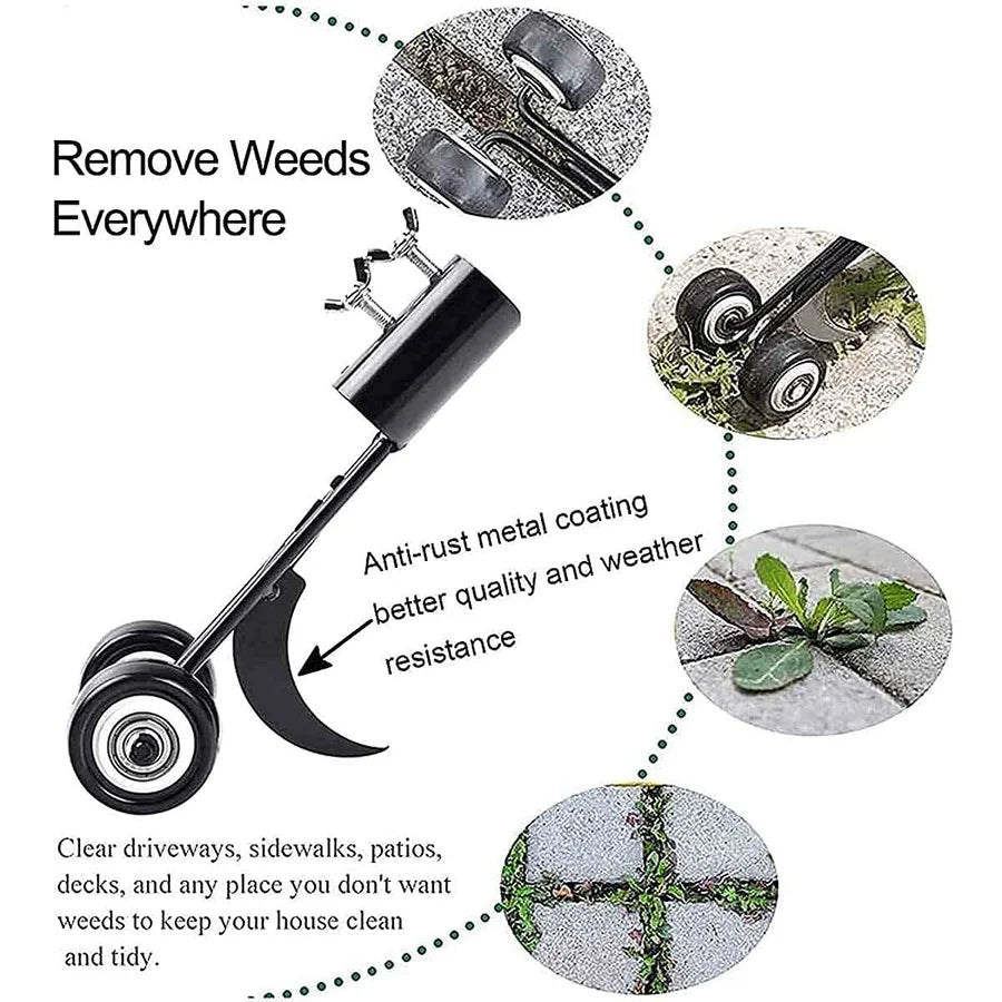 Manual Grass Trimmer — Wheeled Weed Removal Tool side angle showing dimensions