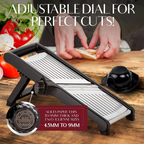 Mandoline Slicer with Cut-Resistant Gloves side angle showing dimensions