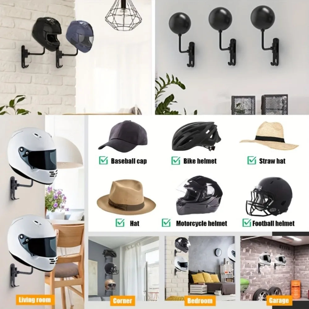 Close-up of 180-degree swivel joint mechanism on matte black wall-mount helmet holder