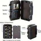 Trail Camera 12MP Night Vision — 1080P HD Video side angle showing dimensions