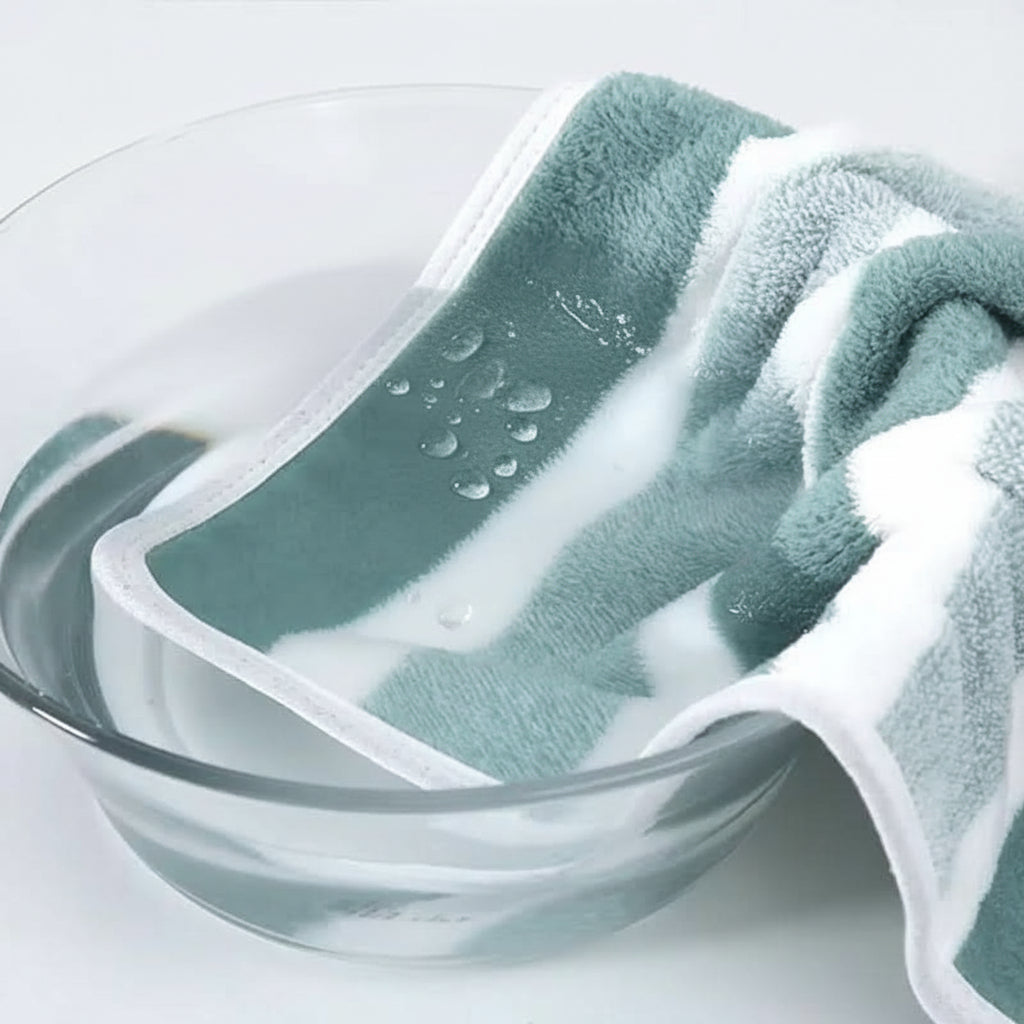 Striped Towel Set — 8-Piece Microfibre side angle showing dimensions