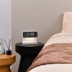 Bedside Lamp with Wireless Charger & Alarm Clock side angle showing dimensions