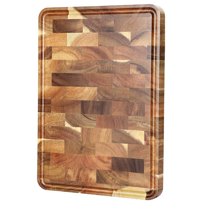 Acacia Wood Cutting Board — 35×25cm End-Grain side angle showing dimensions