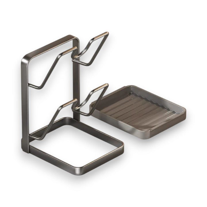 Kitchen Lid & Utensil Holder — Metal Stand side angle showing dimensions