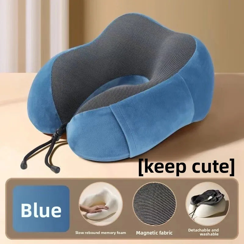 U-Shape Memory Foam Travel Neck Pillow side angle showing dimensions