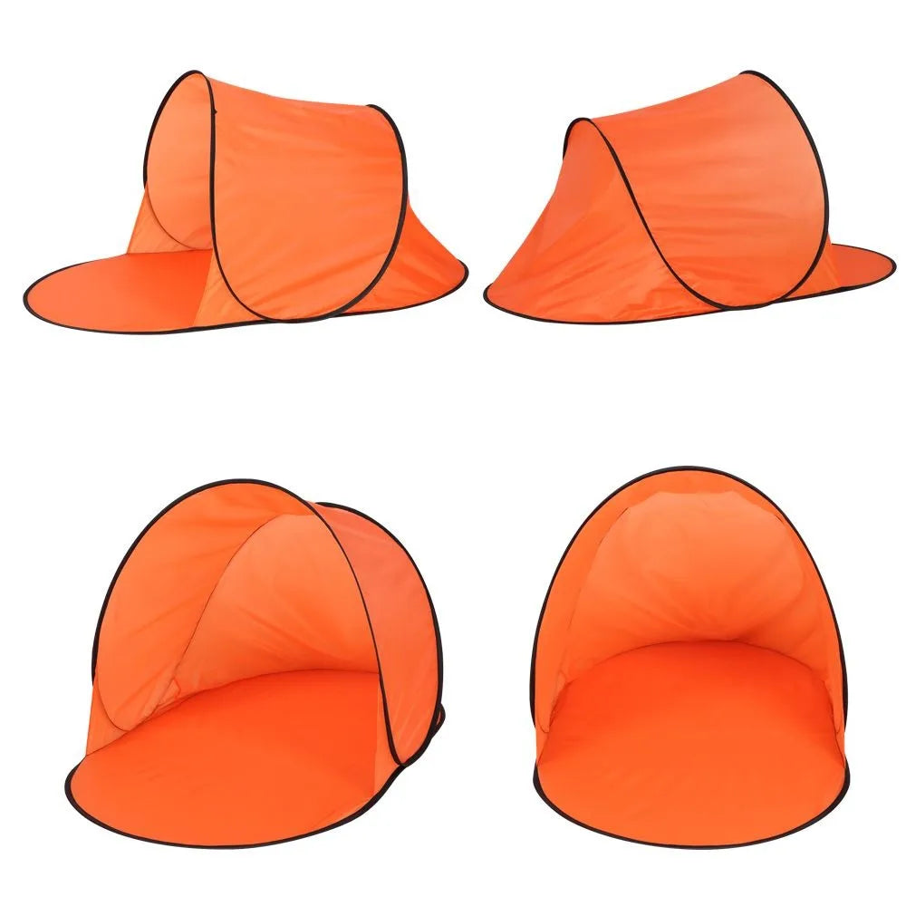Pop-Up Beach Tent with UV Protection & Carry Bag side angle showing dimensions