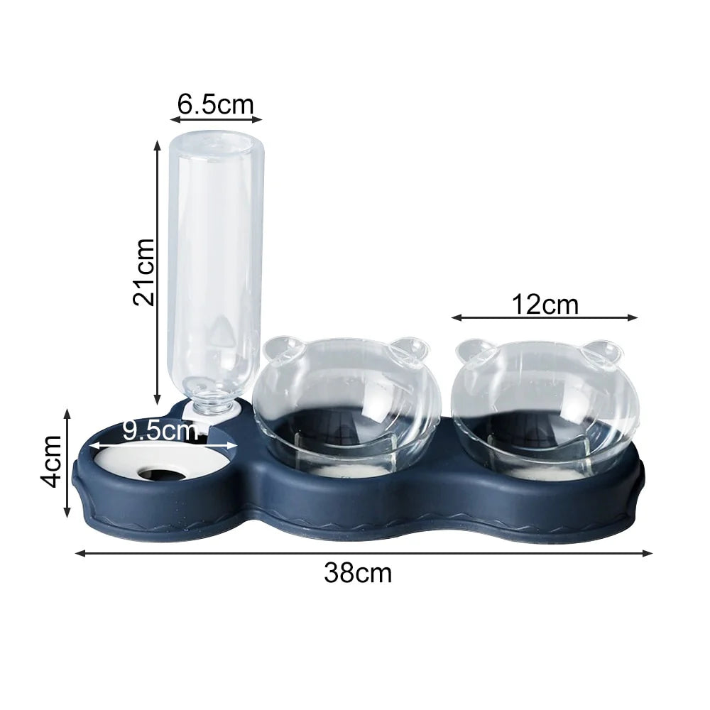 3-in-1 Cat Feeder with Auto Water Dispenser side angle showing dimensions