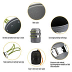 Camping Cookware Set — 2-Piece with Carry Bag side angle showing dimensions