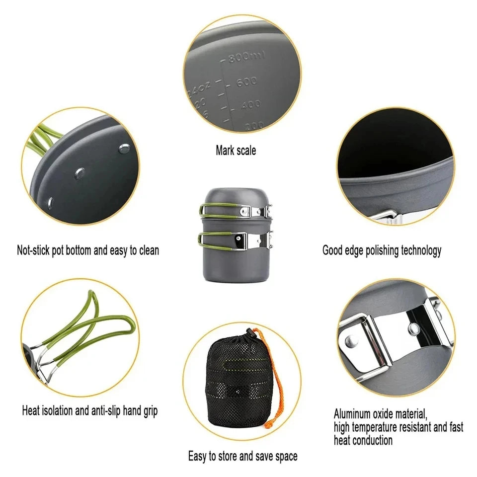 Camping Cookware Set — 2-Piece with Carry Bag side angle showing dimensions