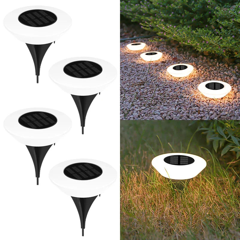 Solar Garden Path Lights 4-Pack — LED Outdoor side angle showing dimensions