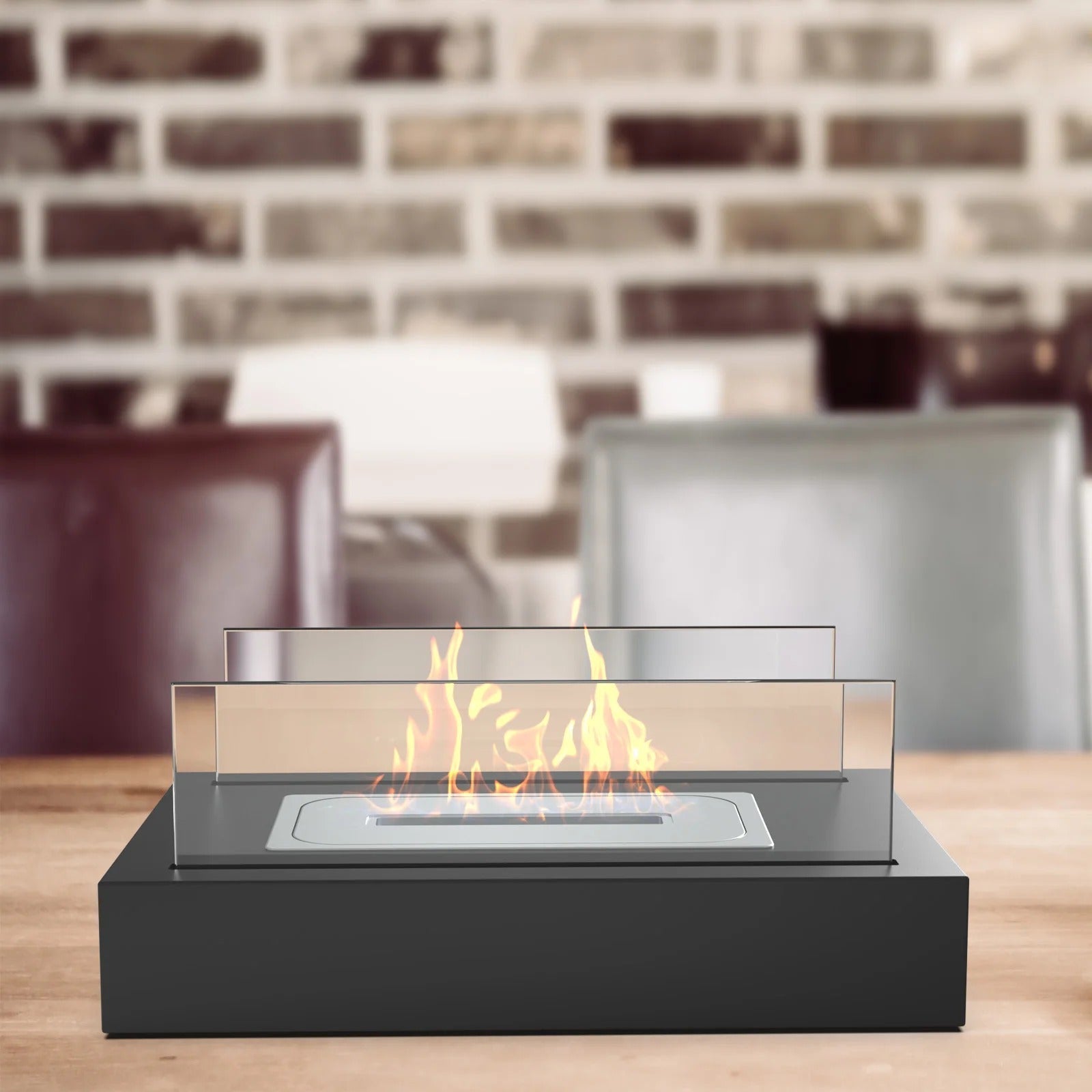 Tabletop Fire Bowl — Bio-Ethanol Glass Design side angle showing dimensions