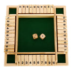 Shut the Box Wooden Dice Game — 4 Players side angle showing dimensions
