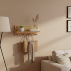 Close-up of woven rattan back panel in wooden frame showing natural texture and wood grain detail
