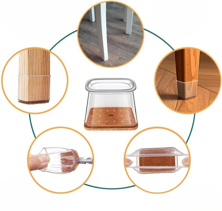 Chair Leg Floor Protectors 24 Pack — TPE & Felt side angle showing dimensions