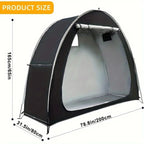 Outdoor Bike Storage Tent — Waterproof Polyester side angle showing dimensions