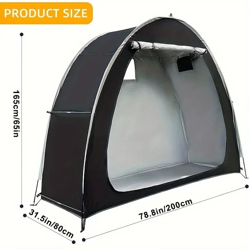 Outdoor Bike Storage Tent — Waterproof Polyester side angle showing dimensions