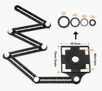 Close-up detail of laser engraved measurement markings and metal adjustment knobs