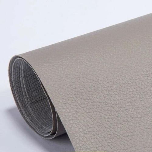 Four colour options of self-adhesive leather patches — black, grey, white, beige-white — on white background