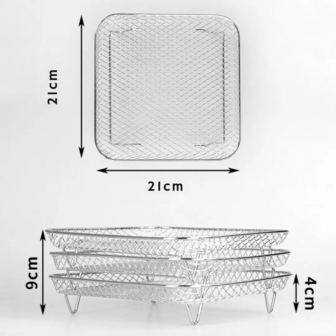 Stackable Air Fryer Baskets — 3-Pack with Tongs mounted in modern interior