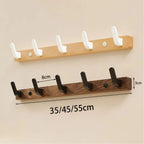 Wall Coat Rack — Walnut Wood with Black or White Hooks mounted in modern interior