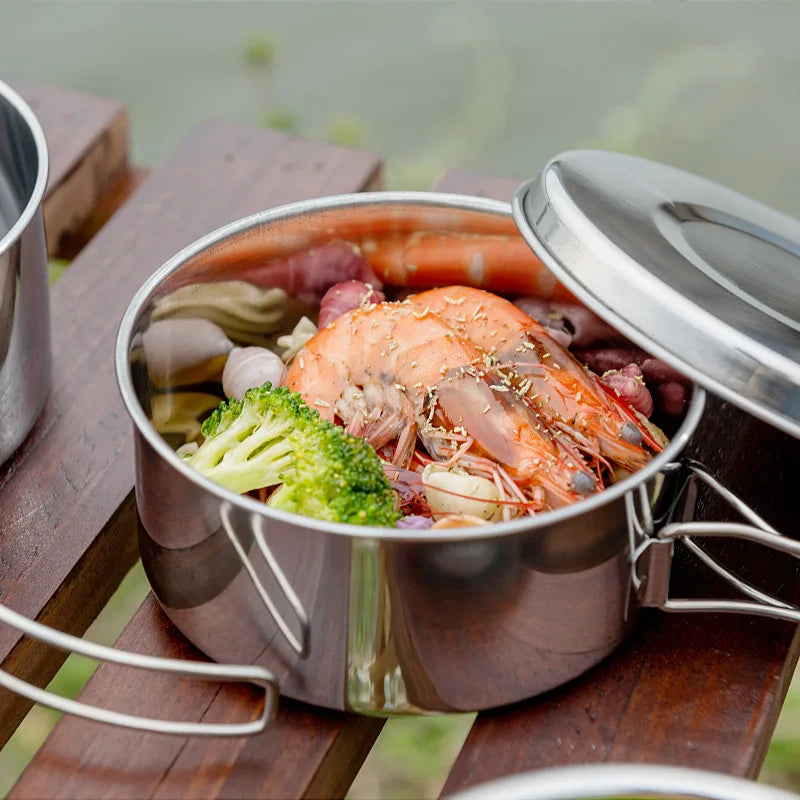 Camping Cookware Set — Stainless Steel 8-Piece mounted in modern interior