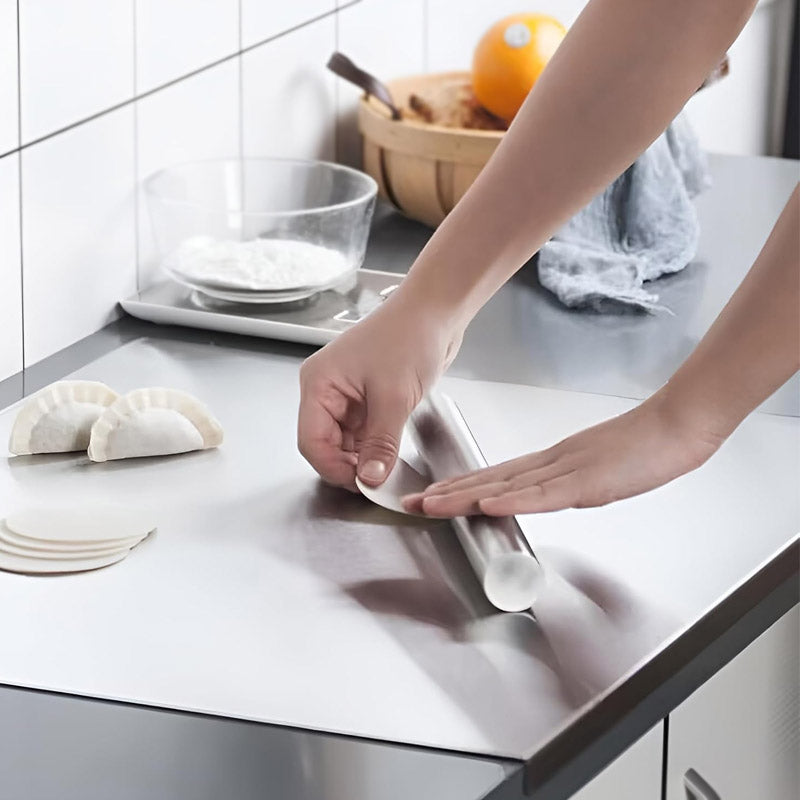 Stainless Steel Cutting Board — Non-Slip Edge mounted in modern interior