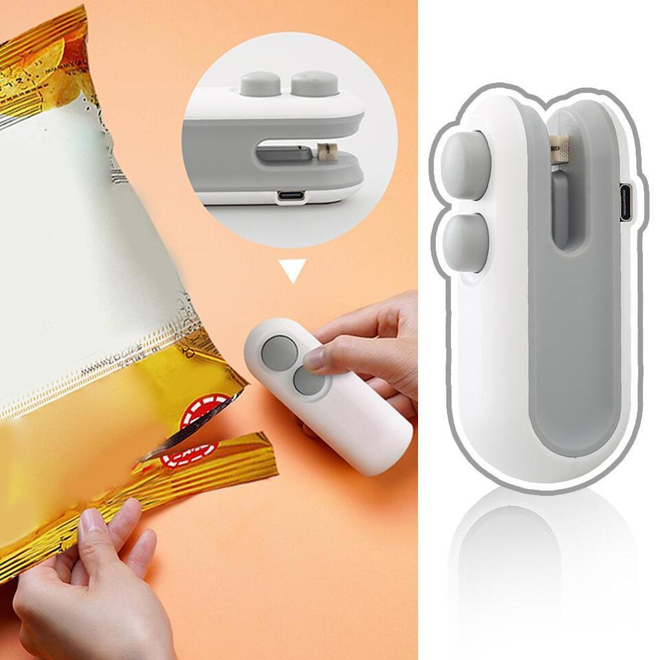 2-in-1 Bag Sealer — USB Rechargeable, Compact mounted in modern interior