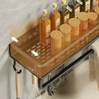 Wall-Mount Kitchen Shelf — Black Aluminium with Hooks mounted in modern interior