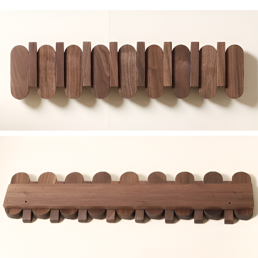 Wall Coat Rack — Walnut Wood, 3 Size Options mounted in modern interior