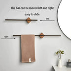 Walnut Wood Towel Bar — Wall-Mount, Black or Gold mounted in modern interior