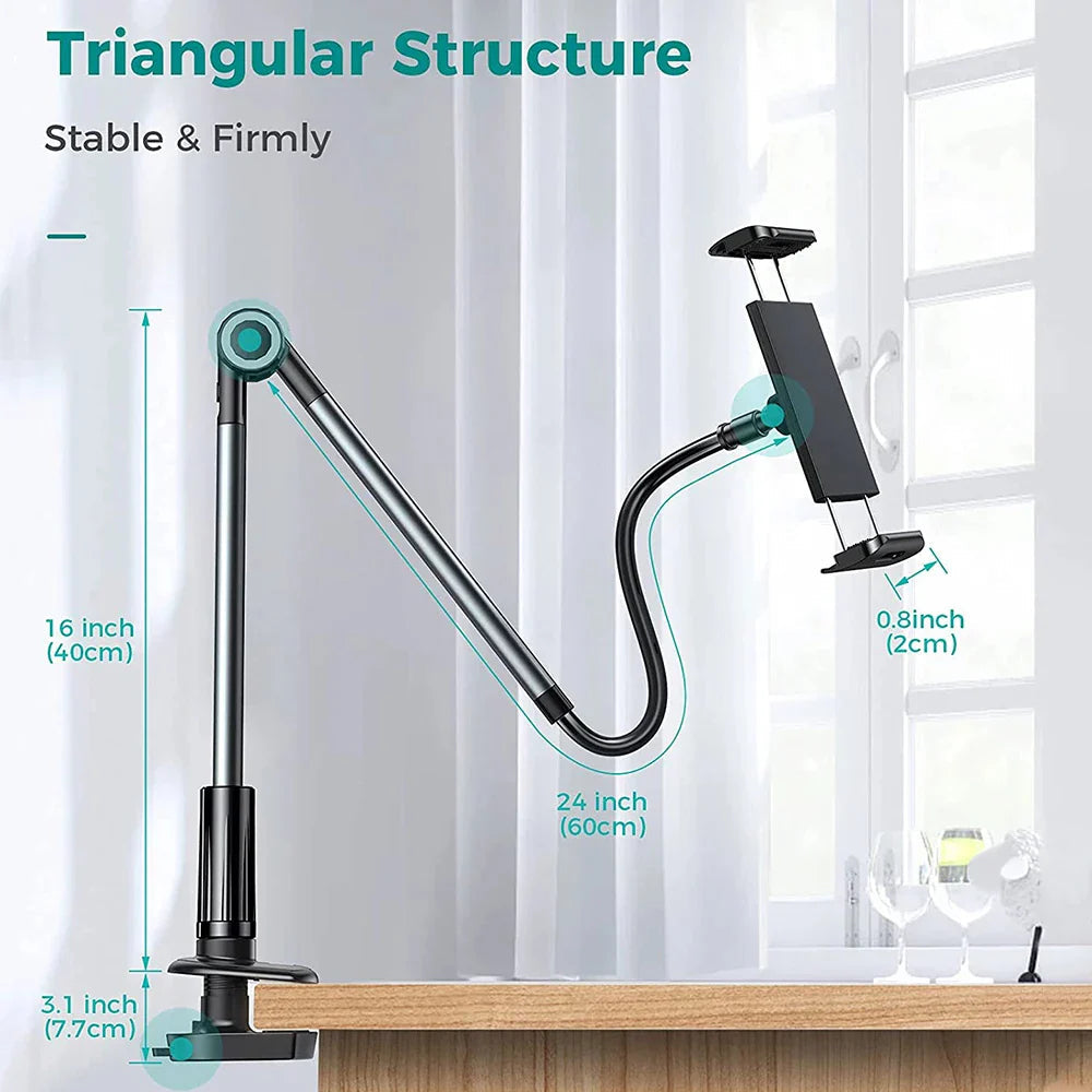 Tablet Phone Stand — Adjustable Gooseneck Clamp mounted in modern interior