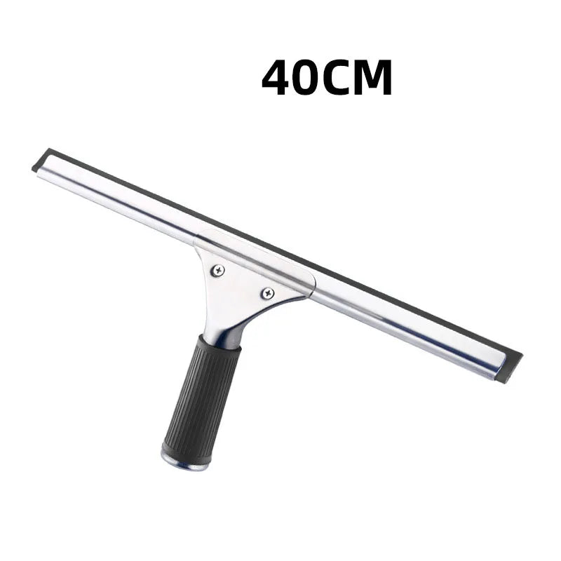 Three squeegees in 25 cm 35 cm and 40 cm widths side by side on white surface with ruler for size reference