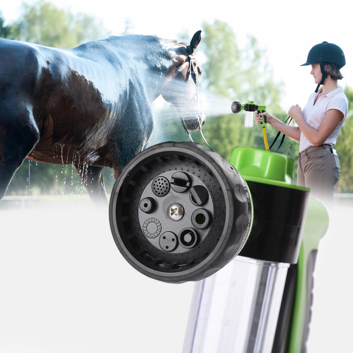 Foam Hose Nozzle Gun with Soap Dispenser styled with home decor