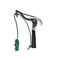 Branch pruner hanging on garden shed pegboard alongside gardening tools, styled overhead garden setting